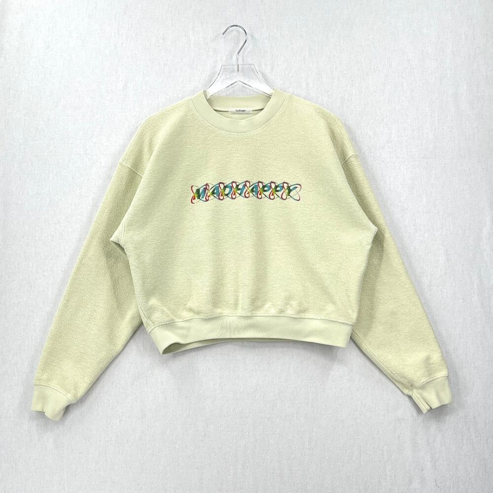 MADHAPPY Rainbow Cropped Crewneck  Sweatshirt Womens Small Pale Green Pullover - Picture 2 of 15